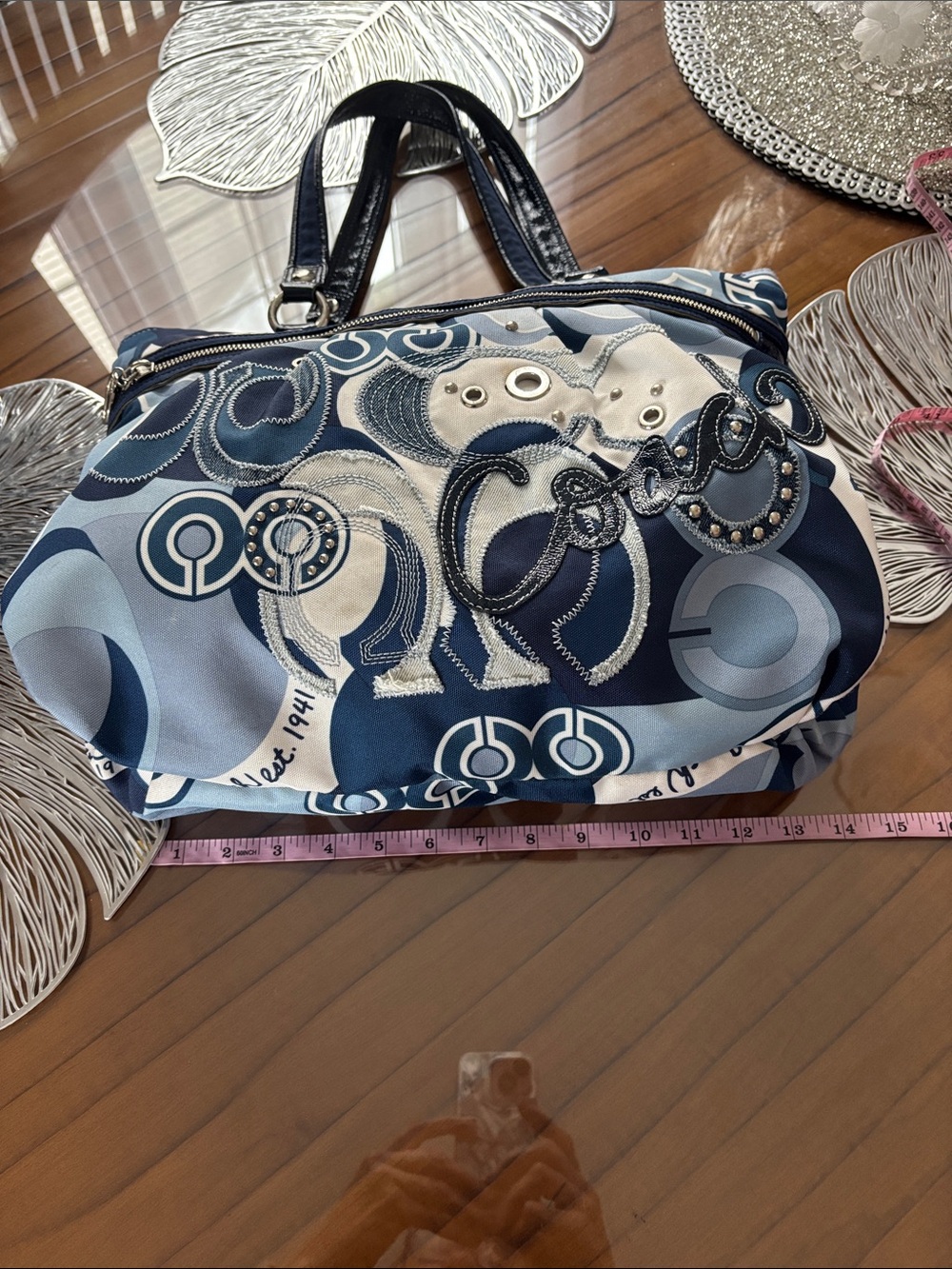 Coach Poppy Denim Signature Glam Tote very clean.